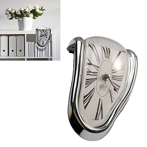 Melting Clock, Table Shelf Desk Fashion Clock Salvador Dali Melting Distorted Wall Clock Quartz Clock For Decorative, Funny Melting Wall Clock (Silver) #TOP23