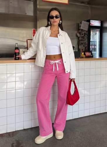 Image of Sidefeel Women's High Waisted Straight Leg Jeans Drawstring Denim Pants