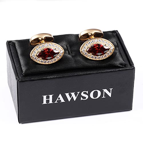 Image of HAWSON Cufflinks for Men, Gold Diamond Crystal Cufflinks for Groom Husband Personalized Gifts, Mens Formal Wedding Business Cufflinks, Luxurious Gorgeous Cuff Links French Shirt Accessories