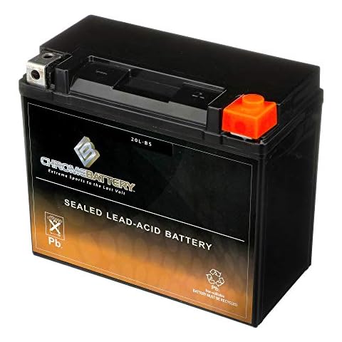 Chrome Battery YTX20L-BS Maintenance Free Replacement Battery for ATV, Motorcycle, Personal Watercraft, Snowmobile, and UTV: 12 Volts, 1.8 Amps, 18Ah, Nut and Bolt (T3) Terminal Cover