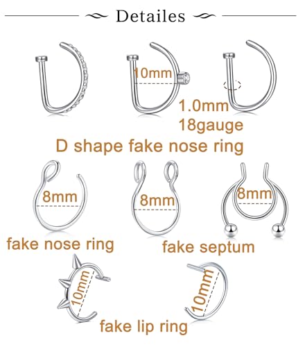 Longita Fake Piercings - Nose Ring, Eyebrow, Lip Ring, Labret Studs & More - Adhesive Face Jewelry2