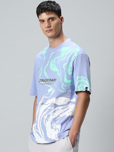 Image of Bewakoof Men's 100% Cotton Printed Oversized Fit Round Neck T-Shirt