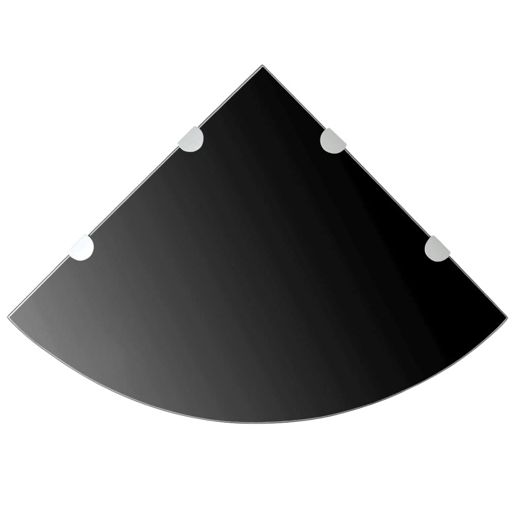 Mensole ad angolo, mensole a parete galleggianti Scaffali Angolari 2 pz Supporti Cromati e Vetro Nero 45x45 cm Adatte per camere da letto, bagni, cucine, soggiorni, uffici, sale giochi
