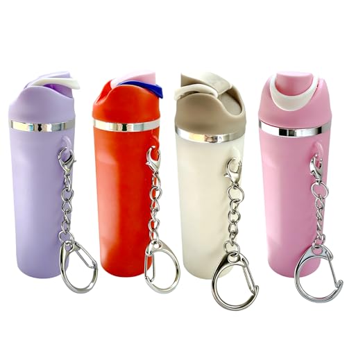 Pyotivol 4Pack Mini Owala Keychain Chapstick Holder Key Chain Mini Stanley Cup Keychain for Women Man Girls Purse Handbag Backpack(Pink Purple & White)