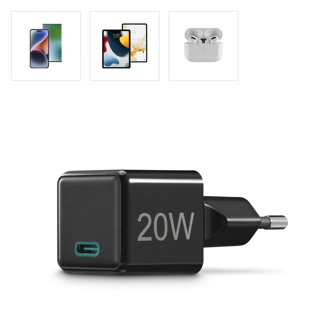 Hama ładowarka sieciowa 20W super mini 1x USB C (uniwersalna, szybka, do smartfona, smartwatcha, tabletu, słuchawek, Quick Charge, Power Delivery, mała) czarna