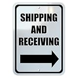 Shipping and Receiving Sign, Right Arrow Directional, Black, Mounting Holes, 10' by 14'