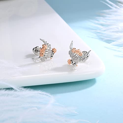 Sterling Silver Highland Cow Rabbit Horse Dog Hypoallergenic Stud Earrings with Safety Screwback Birthday Christmas Earrings Jewelry Gift for Women Animal Lovers4