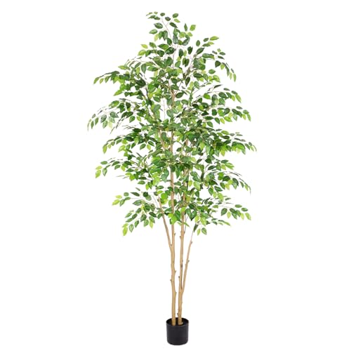 Nafresh Tall UV Resistant Ficus Tree Artificial，7ft(84in) Realistic Texture Potted Faux Ficus...