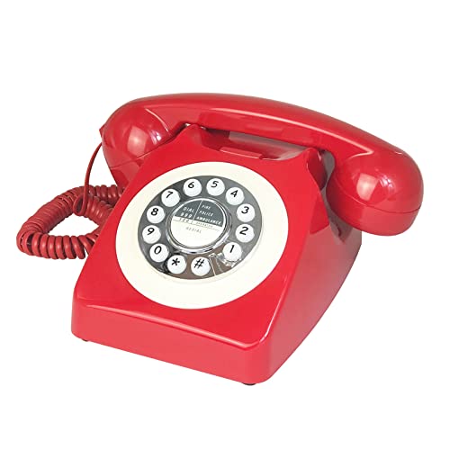 Amazon | TelPal コード付きレトロ電話 レッド 80年代クラシック