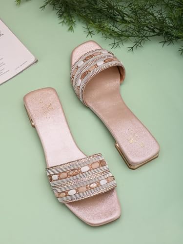 Image of XE Looks Stylish Beaded Flat Slippers for Women
