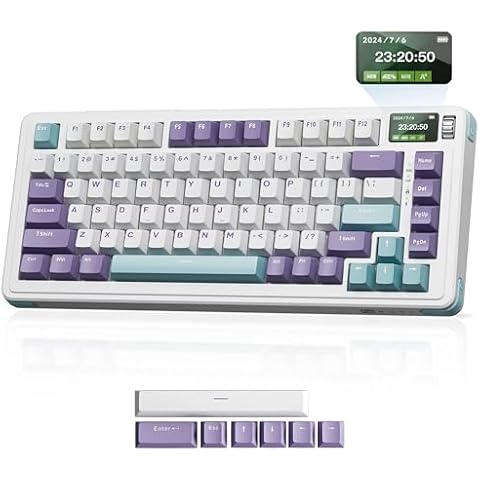 BOYI C75Pro 75% Keyboard with Color Multimedia Display Mechanical Gaming Keyboard,BT5.0/2.4G/Type-C Hot Swappable Keyboard,Gasket Mount RGB Custom Keyboard,Pre-lubed Stabilizer for Mac/Win,White Cover