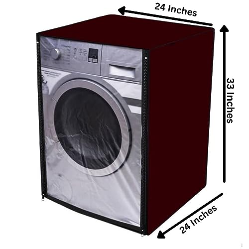 Image of Waterproof & Dustproof Front Loading Washing Machine Front Clear Cover Suitable for Normal IFB 6.5kg, 7 Kg, 7.5Kg & 8kG / 61X61X84cm Washing Machines (Grey) (5, Red)