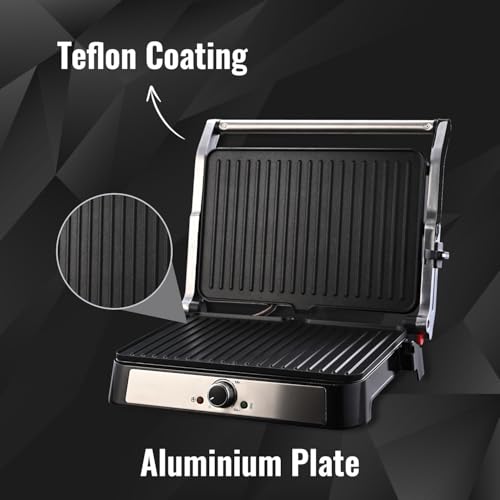 Image of Sujata 2000 W Multi Purpose XL Size Grill SG01 | Aluminium Grill Patty Plate | 180 Flat Open | Teflon Coating | Cool Touch Metal Body | Overheat protection