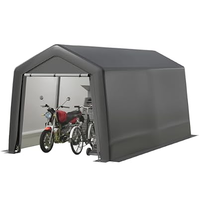 GarveeLife Outdoor Portable Storage Shed, 8 x 12FT Storage Shed, Waterproof and UV Resistant, Outdoor Storage Tent with Roll-up Zipper Doors for Motorcycle, Bike, Gardening Tools, Grey