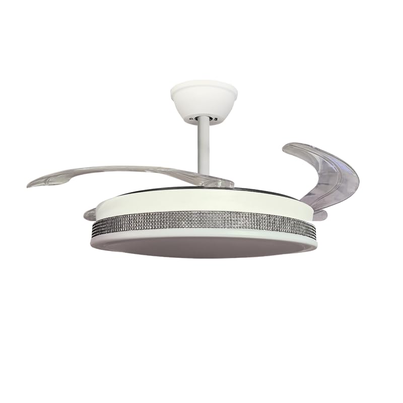 Genérico Ventilador de Techo Vera Diamante Negro con Aspas Rectráctiles y Luz, Ø108 cm, 3 Aspas, Motor DC 40W, 6 Velocidades, Temporizador hasta 4h, Función Invierno-Verano, Protección IP44 (Metal)