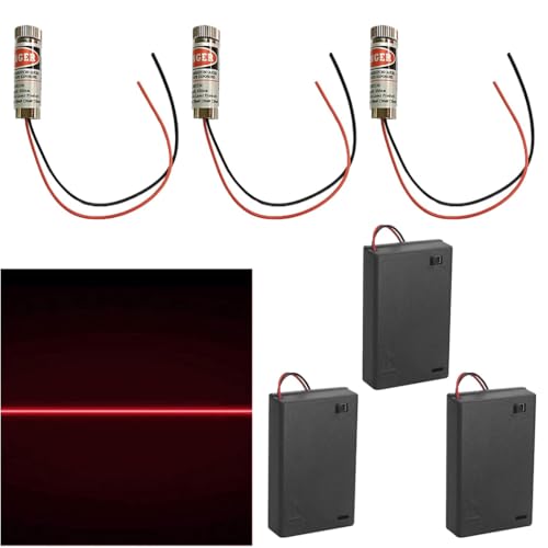 3 módulos láser focalizables láser enfoque ajustable láser rojo línea láser 3 – 5 V 650 nm con lentes de plástico + soporte de batería AA, utilizado para corrección y alineación de edificios