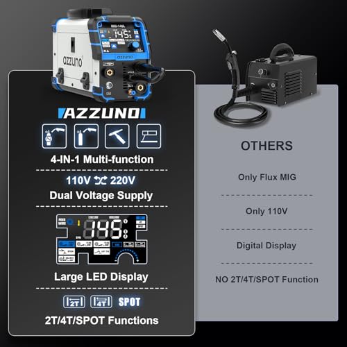 Image of AZZUNO 4 in 1 MIG Welder, 110 /220V 145A Gas /Flux MIG /Stick /Lift TIG
