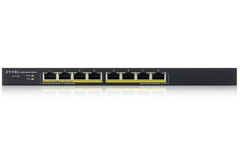 ZYXEL8-Port Gigabit PoE Switch | Smart Managed | 8x PoE+ Ports @70 Watt Budget | VLAN, IGMP, QoS | Desktop/Wallmount | Fanless [GS1900-8HP]