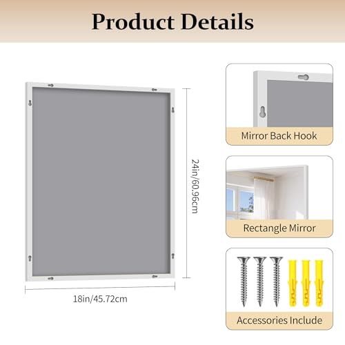 Image of COFENY Silver Bathroom Mirror for Wall, 18x24 Inch Rectangle Mirror with Metal Frame, Modern Vanity Mirrors for Bathroom Living Room, Entryway Hangs Horizontal or Vertical