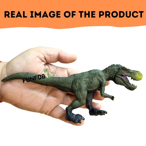 Image of FUNFOB Trex Dinosaur Toy Figure Width-19.5cm Dinosaur Toys for Kids & Adults PVC Multicolour | Whole Green Red Dot Forehead SML