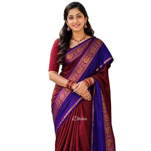 Image of Narayanpet Pure Cotton Avani Border Saree for Women with Running Blouse | Tassels | Traditional Woven Solid Design | Handloom Weave