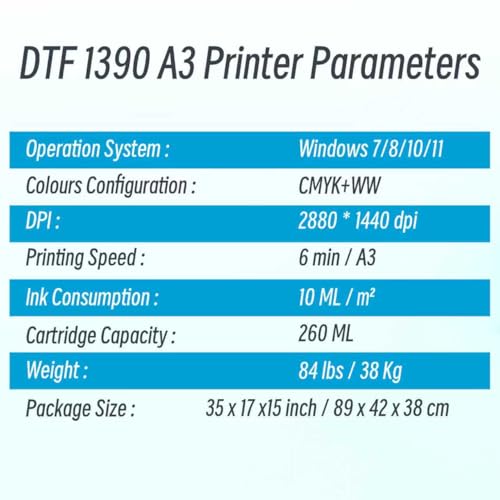 Image of US Ship A3 1390 DTF Printer is Ideal for Small Businesses, DIY Enthusiasts, Tradespeople, and Beginners. Design Clothing, Shoes, Hats, and Bags. (Oven Ink and Powder)