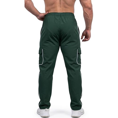 Image of Men's Cargo Track Pants with Side Piping, Drawstring Waist, Gym and Casual Wear
