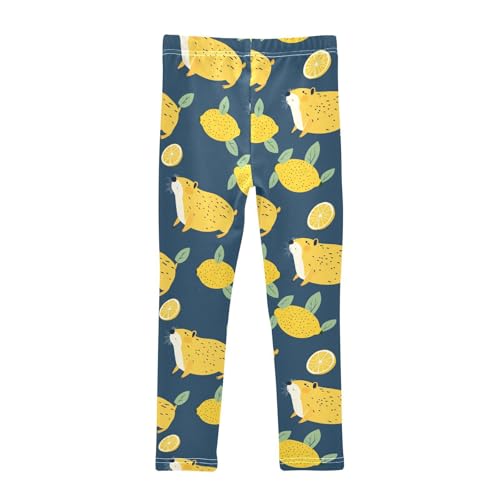 Yellow Capybara Lemon Leaf Girls Casual Leggings for Kids Printed Long Pant Bottoms Stretch and Soft2
