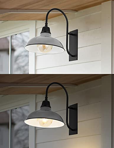 Image of JONATHAN Y 12.25 inch Gray /Black 1-Light Farmhouse Gooseneck Outdoor Wall Sconce Lamp, with Black Metal Bowl Shade, Industrial Iron LED Porch Light for Patio Garage Entryway (JYL7614D)