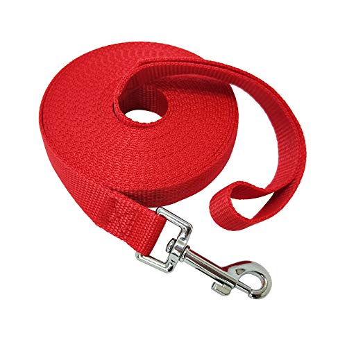 Nylon Dog Leash 20ft, Red, for Training & Recall