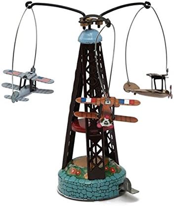 Classic Wind Up Rotating Airplane Carousel Clockwork Tin Toy