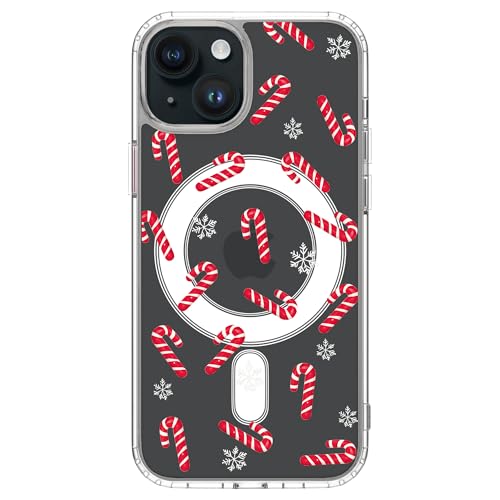 Idocolors for iPhone 15 Plus Case Christmas, Compatible with MagSafe, Xmas Candy Cane Crystal Clear Phone Case for Women and Girls, Slim Fit Transparent Shockproof Protective Phone Cover by Idocolors - Used condition - US$8.98