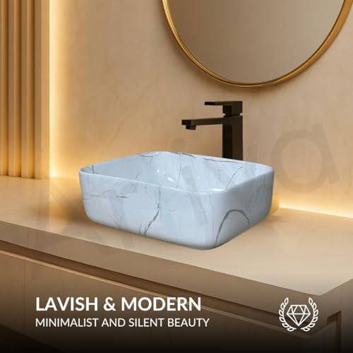 Image of Artiva Ceramic Wash Basin /Tabletop Washbasin For Bathroom,12 inchx16 inch /Small Countetop Bathroom Basin /Table Top Basin For Home,Office,Hotel /Rectangle Glossy Sink (Lina-White,12x16 Inch)