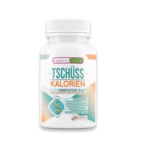 Tschüss Kalorien Healthy Fusion – Kohlenhydrat- & Fettblocker | Intensives Abnehm-Supplement mit Fettverbrenner & natürlichem Appetitzügler | Sättigungseffekt | Ohne strenge Diäten | 60 Kapseln