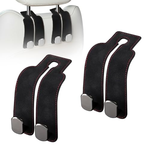 Image of Headrest Hooks for Car, Twinhook Car Seat Hooks for Headrest (Black 2Pcs) | Leather Car Purse Holder Hooks for Purses and Bags, Universal Car Headrest Hangers Seat Back Organizer for Travel