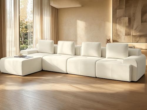 Image of 159 inch L Shaped Oversized Boneless Couch, Comfort Cloud Sectional Couches for Living Room, Modular Sofa High Back & Extra Deep Seat, No Assembly, Chenille (Warm White, 159 inch-L Shaped(4+1))