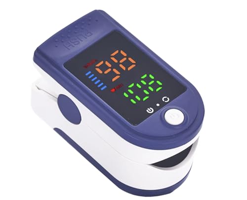 Oxímetro de pulso digital portátil con pantalla LED, medición precisa de oxígeno en sangre (SpO2) y frecuencia cardíaca, diseño compacto y fácil de usar, color azul. Números GRandeS.