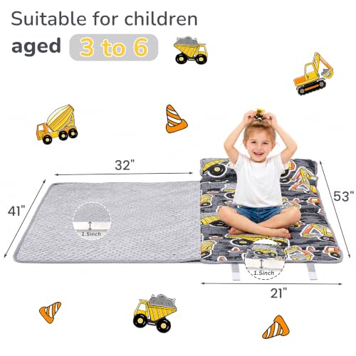 Image of Viviland Toddler Nap Mat with Pillow and Minky Dot Blanket, Excavator