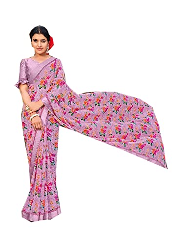 Blouse indienne imprimée Sari 2582 rose pour femme avec bordure élégante