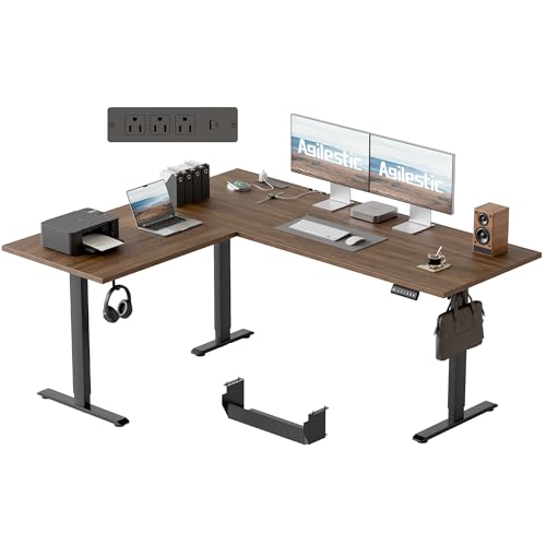 Image of Agilestic Electric L Shaped Standing Desk 63 x 55 Inch with Power Outlet, Height Adjustable Corner Stand up Desk with Cable Management,Sit Stand Home Office Workstation with Splice Board, Dark Walnut