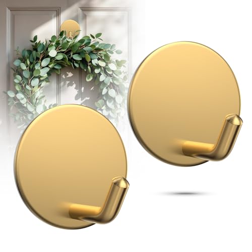 OUTXE Adhesive Wreath Hanger Heavy Duty Reef Hook | for Front Door Glass Window | for Christmas/Thanksgiving/Halloween/July 4th/Easter/Valentine/Fall/Summer/Spring (Gold 2-Pack)