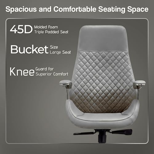 Image of Kepler Brooks Premium Executive Office Chair | Ergonomic High Back Leatherette Chair with Quilted Design, Adjustable Height & Multi Lock Recliner Tilt | Heavy-Duty Metal Base | Grey