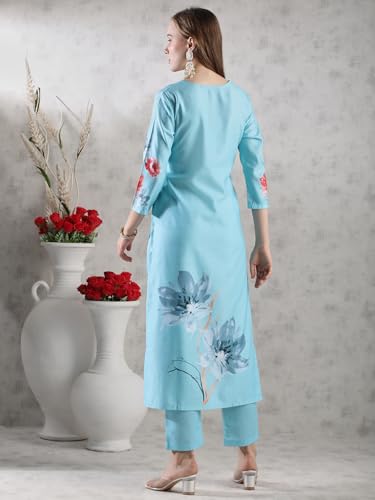 Image of GoSriKi Women's Cotton Blend Printed Kurta with Pant