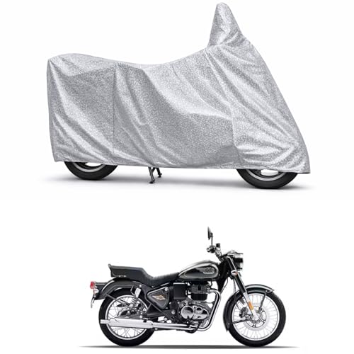 Image of 100% Waterproof Two Wheeler Body Cover Multi Layered Fabric Designed for Royal Enfield Bullet 350 | Belt Buckle Lock | Silver Mag