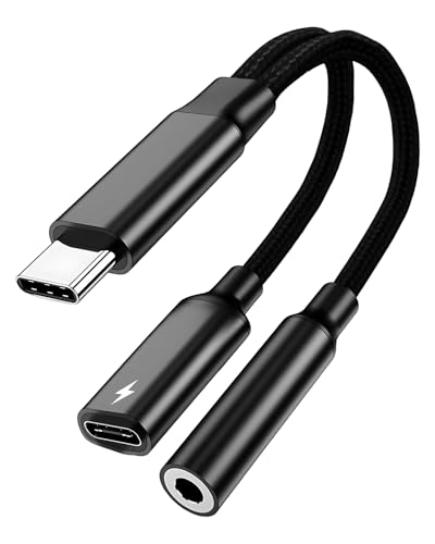 Solryn Adaptador USB C a Jack 3.5mm y Tipo C, 2 en 1 Adaptador para Auriculares Audio y Carga Rápida PD 60W, Splitter para iPhone 16/15 Pro MAX, Samsung S24/S23, Xiaomi, Huawei, Pixel, MacBook