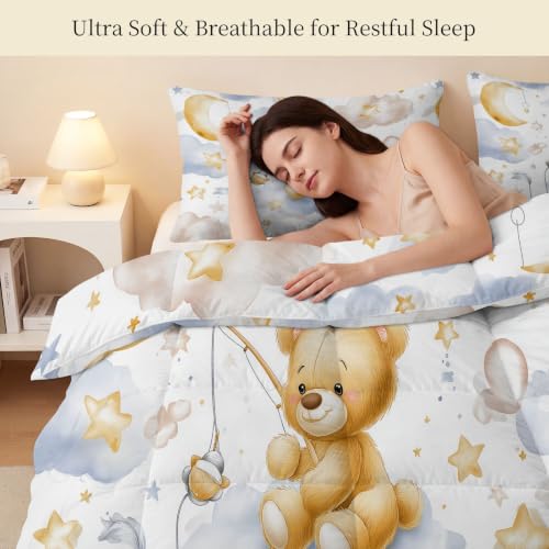Edredón doble reversible de oso de peluche con 2 fundas de almohada lavables para cama 5