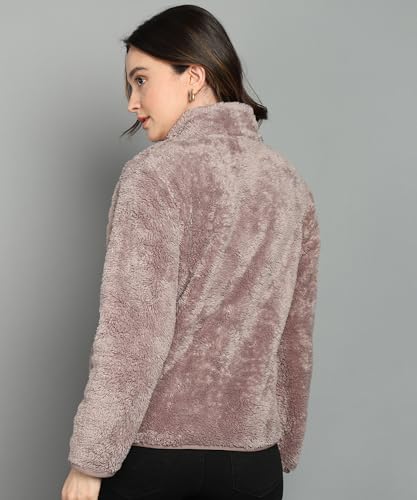 Image of Alan Jones Clothing Women's Fluffy Yarn Fleece Full-Zip Jacket | Soft Lightweight Warm Outerwear with Stand Collar & Piping at Hem & Cuffs
