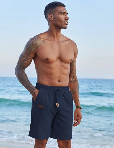 Image of COOFANDY Mens Casual Linen Shorts Elastic Waist Drawstring Loose Fit Summer Beach Vacation Shorts with Pockets