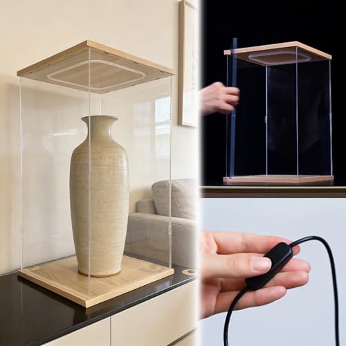 Vibeo Cajas de Metacrilato Vitrina Grande con Luz LED y Puerta, Caja Alta de Acrílico Transparente para Figuras, Caja Organizadora a Prueba de Polvo para Ensamblar(60x60x60cm/24x24x24in)