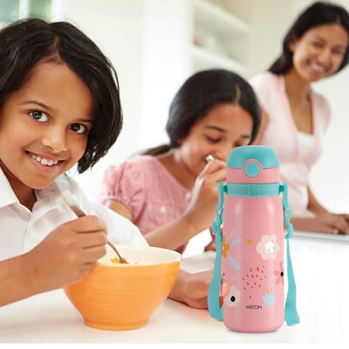 Image of MILTON Torque 650 ISI Certified Stainless Steel Water Bottle, Leak Proof, Rust Proof, Single walled,1 Yr Warranty, Ideal Sipper Water Bottle for School Kids Bottle, 625 ml, Pink (Flowers)